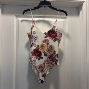 Gaze White Floral Spaghetti Strap Bodysuit